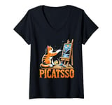 Womens Funny Art Teacher Appreciation Gift - Picatsso - Cat Lover V-Neck T-Shirt