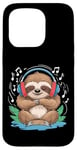 Coque pour iPhone 15 Pro Musique Paresseux Avec Écouteurs Clé De Sol Musicien Music