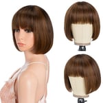 Style Icon Brown Bob Human Hair Wig with Bangs for Black Women Short Straight Hair Glueless Bob Wig Machine Made Short Bob Wigs (8 inches, P4/30)