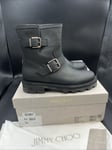 JIMMY CHOO Youth 2 Black Rubberised Leather Biker Boots Size UK 5 Eu 38 Rrp £725