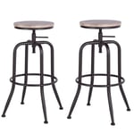 Meubles Cosy - Lot de 2 Tabourets de bar cuisine style industriel avec pieds en métal, assise 360° et hauteur réglable 69-77CM avec repose pieds,