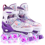 Hikole Patin a Roulette Fille Roller Enfant 4 Roues avec Lumineuses Patins à roulettes Réglables Respirant Protection Complète pour Enfants Débutants Mauve