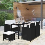 Salon de jardin 6 pcs Ensemble Table et Chaise de Jardin - avec coussins Résine tressée Noir BV183608 Bonnevie