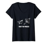 Womens Trust the Process Motivational Paper Plane to Jet V-Neck T-Shirt