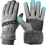 WUEAOA Gants Hiver Homme en Laine, Support écran Tactile, Coupe-Vent, imperméable, pour Faire du vélo, Courir, Faire des randonnées, Ski, Promener Les Chiens, Gris M