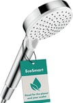 hansgrohe Crometta - water-saving shower head 9 l/min (EcoSmart), hand shower round (⌀ 100 mm) with 2 sprays, with anti-limescale function, white/chrome