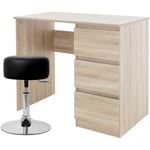 Ml-design - Bureau avec Tabouret, 3 Tiroirs, 90x76x50 cm, Chêne Sonoma, Grand Espace de Rangement, Table Travail d'Ordinateur pc, Pouf Noir Ø33 cm,