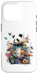 Coque pour iPhone 16 Pro Panda mignon avec fleurs et papillons pour femmes, filles et enfants