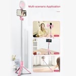 New 2020 4in1 Wireless Bluetooth Selfie Stick Led Ring Light B Pink