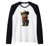 Black Cat in Cowboy Boots Raglan Baseball Tee