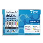 Cartridgeify 7-Pack 502XL Ink Cartridges Compatible with Epson 502 502XL Multipack, for Expression Home XP-5100 XP-5105 XP-5150 XP-5155, Workforce WF-2860 WF-2865 WF-2880 WF-2885 DWF