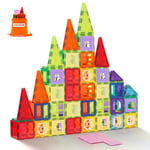 VEVOR Tuiles magnétiques, 121 PCS, Blocs de Construction magnétiques pour Enfants, Jouets éducatifs STEM à empiler avec 2 Bases de Voiture et 26 Cartes numériques, pour Tout-Petits de 5 Ans et Plus