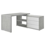 Meubletmoi - Bureau d'angle réversible décor béton gris et blanc laqué - granit