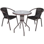 Vcm Set De Balcon 3 Pièces Table Chaise Brun Ensemble De Siège Table En Verre Chaise De Bistrot Poly Rotin