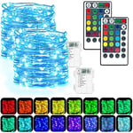 AcaJoe Guirlande Lumineuse à Pile,2 Lot de 50 LED 16 Couleurs Changeantes, RVB Super Lumineuse Imperméable Avec Télécommande pour Noël, Fête, Décoration Intérieur Extérieure (RGB,Paquet de 2)