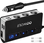 Oowolf QC 3.0 -savukkeen kevyempi USB, 180W 12V/24V savukkeen kevyempi jakelija USB, 3 DC -pistorasian sirut 4 USB -yhteydet Autolaturi GPS: lle, iPhone XS Max, Dash Cam, Satnavi