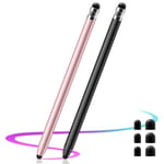 GlasFlength Stylet Tablette, Stylet Tactile Universel 2 en 1 avec Pointe Magnétique en Caoutchouc avec 6 Embouts de Rechange pour iPad iPhone Samsung Huawei Xiaomi Surface Chromebook (Noir + Or Rose)