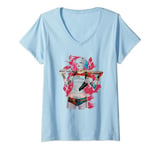 Womens Suicide Squad Harley Quinn Drawn Bat V-Neck T-Shirt