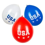 Boland 44962 - Ballons latex USA, 6 pièces, taille env. 25 cm, 3 motifs assortis, Amérique, ballon à gonfler, décoration à suspendre, décoration pour anniversaire, garden party, fête à thème