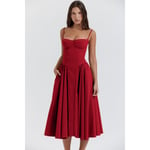 Ny fransk vintage lång klänning Palace Style Strap Dress Girl red XL