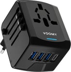 Adaptateur Universel De Voyage Pour 170+ Pays, International Prise Universelle Avec 3 Usb-A Et 1 Usb-C, Adapteur Voyage Pour Usa Uk Australie Japon Italie Chine