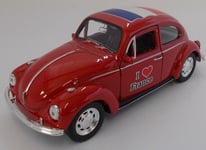 WELLY - Voiture berline VOLKSWAGEN Beetle de couleur rouge version I love Fra...