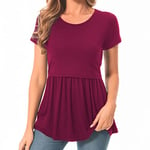 Bearsland Women's Nursing Tops Short Sleeve Scoop Neck Breastfeeding Shirt Maternity Clothes,Wine red,XL