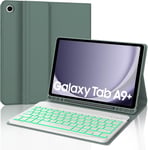 Coque Clavier Pour Samsung Tab A9 Plus 2023 11"", Azerty Français Rétro-Éclairé Clavier Bluetooth Détachable Pour Samsung Galaxy Tab A9+/A9 Plus 11"", Vert Foncé