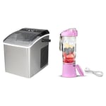 Koolatron Ice Maker Machine Countertop Ice Machine 26lbs in 24hrs Portable Ice Cube Maker Stainless Steel + Total Chef Portable Blender 600ml Personal USB Rechargeable Mini Blender with 6 Blades Lilac