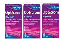 3 PACK Opticrom Hayfever 2% w/v Eye Drops Allergy Itching Redness Watering 10ml