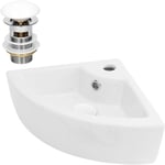 Ml-design - Lavabo d'angle en Céramique Blanc, 46 x 33 x 13 cm, Angulaire, avec Bouchon de Vidage Trop-Plein et Trou pour Robinet, Montage Mural ou à