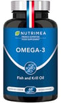 Omega 3 & Antarctic Krill - Wild Fish Oil - Natural Antioxidant - Cognition & Immune System - Concentrated EPA/DHA & Astaxanthin - Fish Oil - Made in France - Nutrimea