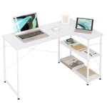 WOLTU Bureau d'ordinateur avec 2 Étagères, Bureau d'angle en L, Table de Bureau Poste de Travail avec Rangement, Bureau Informatique, en Bois d'Ingénierie et Métal, 120x74x71,5cm, Blanc + Blanc