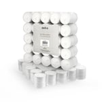 delka Unscented Tea Lights White - 100 Pack - Long-Lasting 8 Hour Burn Time - Smoke-Free Bright Flame - Ideal for Weddings, Events, Aromatherapy, Home Décor, and Emergency Use - Premium Quality