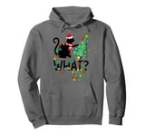 Black Cat Pushing Christmas Tree Lighting Funny Cat What Pullover Hoodie