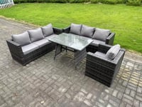 Wicker PE Rattan Garden Dining Set Outdoor Furniture Sofa with Patio Dining Table Armchair 7 Seater Grey