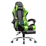 GTPLAYER Chaise Gaming Ergonomique, Fauteuil Gamer, Chaise Bureau, Chaise de Gaming, Gaming Chair avec Dossier réglable à 135°, Hauteur Réglablerepose-Pieds rétractables, Siege Gaming, Cuir Vert