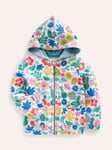 Mini Boden Kids' Floral Holiday Stencil Zip Through Towelling Hoodie, Multi