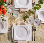 Karaca Royal Lace Porcelain Dinner Set for 6 People - 24-Piece Crockery Set with Plate and Bowl Set, Square Dinnerware Set & White Dinner Set