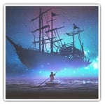 2 x Square Stickers 7.5 cm - Ghost Magical Ship Pirate Fantasy Cool Gift #14022