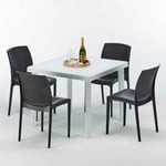 Grand Soleil - Table Carrée Blanche 90x90cm Avec 4 Chaises Colorées Set Extérieur Bar Café Boheme Love Couleur: Noir