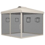 Folding Gazebo 3X3M Gazebo Med 4 Mesh Gardiner, Uv-Skydd, Pop Up, Fönster, Bärväska, Beige