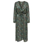 Robe longue FEMME Only avec manches longues et col v verte imprimé abstrait