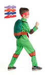 Ciao Tortue Ninja Turtle costume déguisement garçon original TMNT Teenage Mutant Ninja Turtles (Taille 5-7 ans) avec coque rembourrée et masques interchangeables, Vert