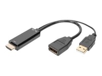 Digitus - Adapterkabel - Hdmi Hann Til Usb, Displayport - 20 Cm - Dobbeltisolert - Svart - 2K-Støtte, 4 K 30 Hz (3840 X 2160) Støtte, 1920 X 1080 At 120 Hz Support, 3D-Videostøtte