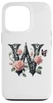 Coque pour iPhone 13 Pro Letter W Initial Floral Monogram Rose Pink Flower Butterfly