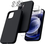 Coque Silicone Noir + Verres Trempes et Protections Camera Arriere X2 Pour iPhon