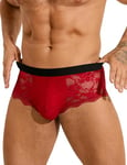 ohmydear Boxer Homme Sexy Caleçon Homme en Dentelle avec Ceinture Élastique Transparent Boxers Hipster Ajustés pour Hommes Grande Taille Sissy Lingerie Tenue Sexy sous-vêtements