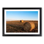 Big Box Art Landscape Hay Bales on a Field (3) Framed Wall Art Picture Print Ready to Hang, Oak A2 (62 x 45 cm)