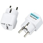 Shining House - 2x Adaptateur Universel Secteur US/UK/Chine vers Europe (eu) / France (fr) Prise électrique avec Terre Normes ce 16A Blanc Compatible